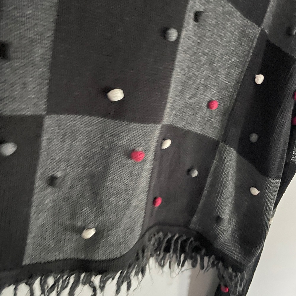 Christopher & Banks Sweater Womens Medium Grey Black Checkered Pom Pom Vintage